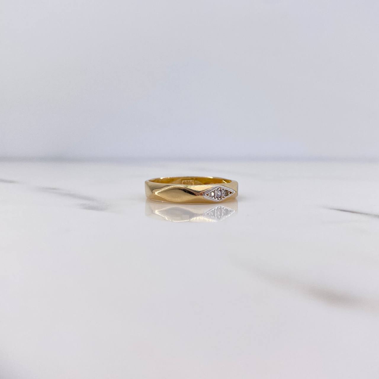 Ring Band Rhombus 2.65gr / Size 6 3/4 / White Zircons 18K Yellow Gold $