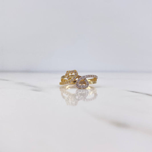 Heart Ring Lines 3.05gr / Size 7 / White Zircons Two-tone Yellow and White Gold 18K $
