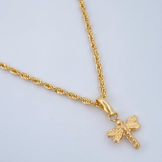 Chain and Pendant Set Bow + Dragonfly 1.45gr / Yellow Gold