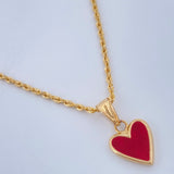 Set Cadena y Dije Lazo + Corazon  Electroestatico Rojo 1,8gr / Oro Amarillo 18K &
