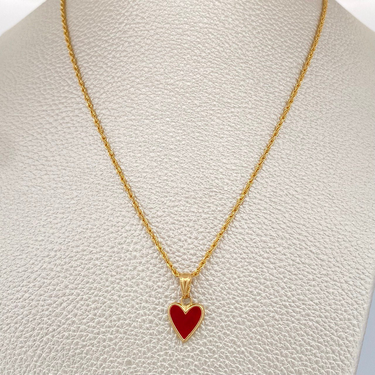 Set Cadena y Dije Lazo + Corazon  Electroestatico Rojo 1,8gr / Oro Amarillo 18K &