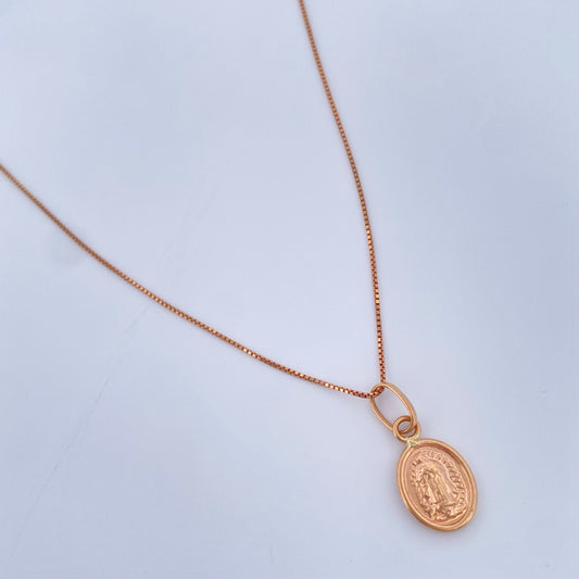 Set Cadena y Dije Veneciana + Virgen de Guadalupe 1,85gr / Oro Rosa  18K &