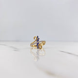 Elegant Branch Ring 2.9gr / Size 6 1/2 / Blue and White Zircons Two 18K Yellow and White Golds $