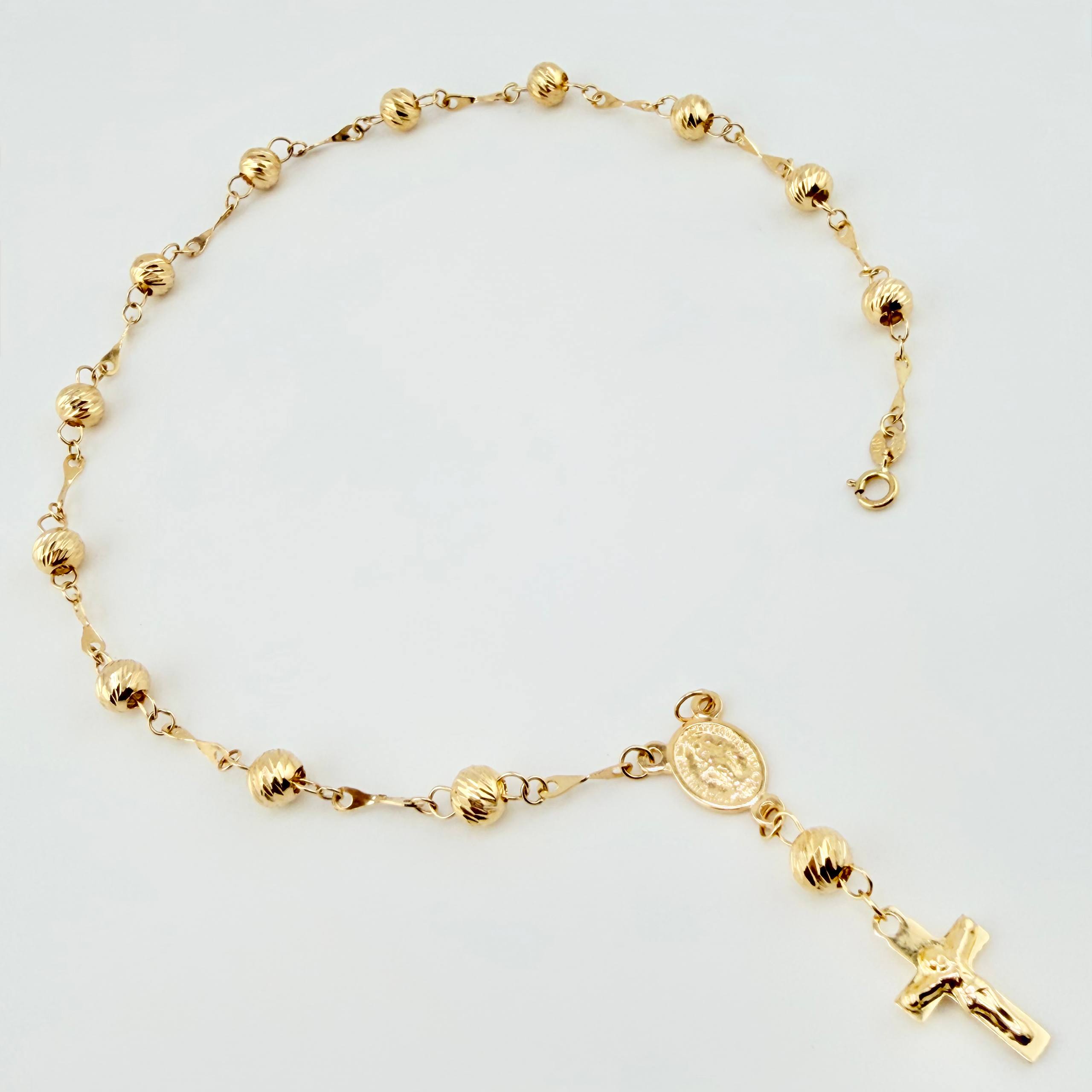 Anklet Denario Miraculous Virgin Miraculous Cross 4.45gr / 11 1/4 in / 5mm Yellow Gold 18K ©