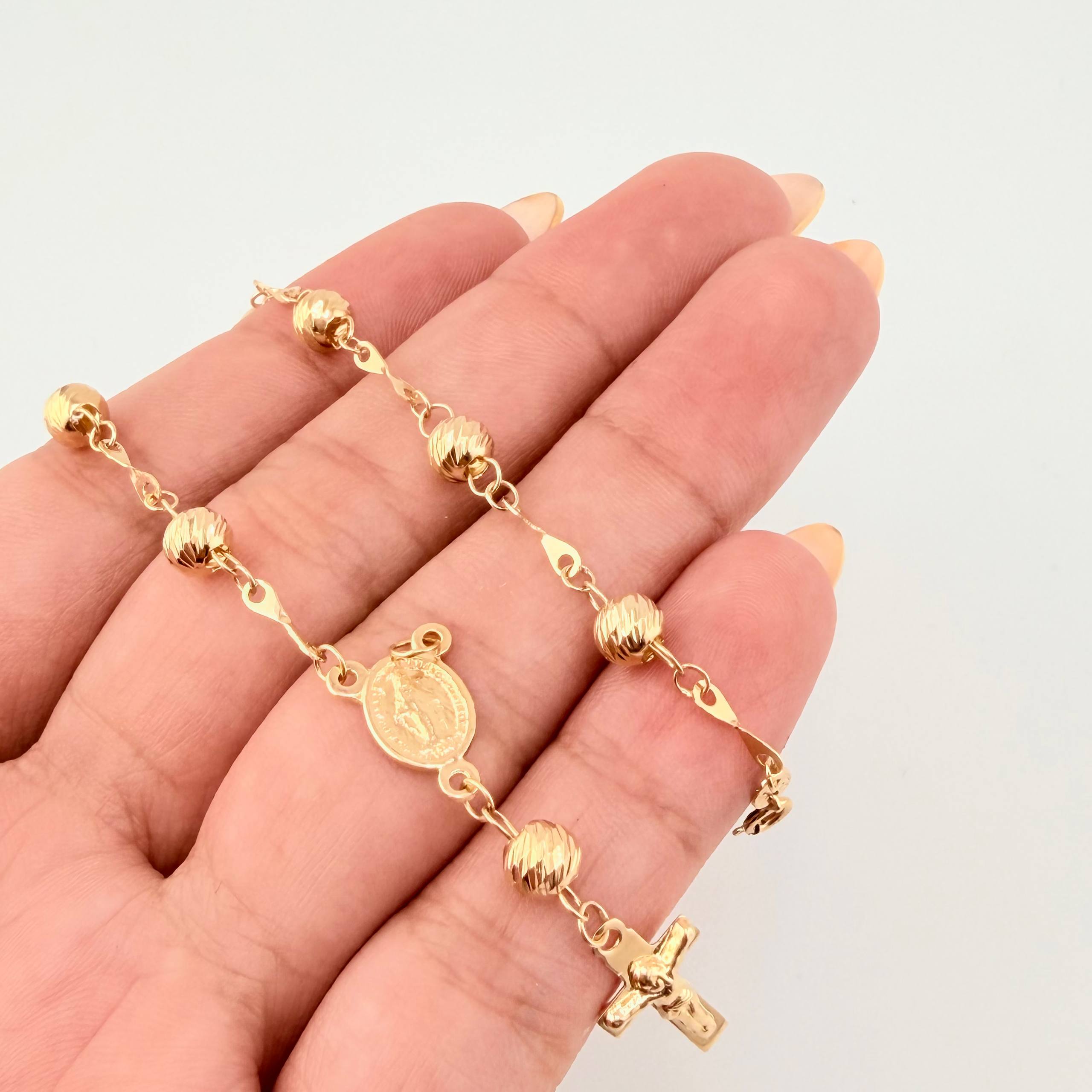 Anklet Denario Miraculous Virgin Miraculous Cross 4.45gr / 11 1/4 in / 5mm Yellow Gold 18K ©