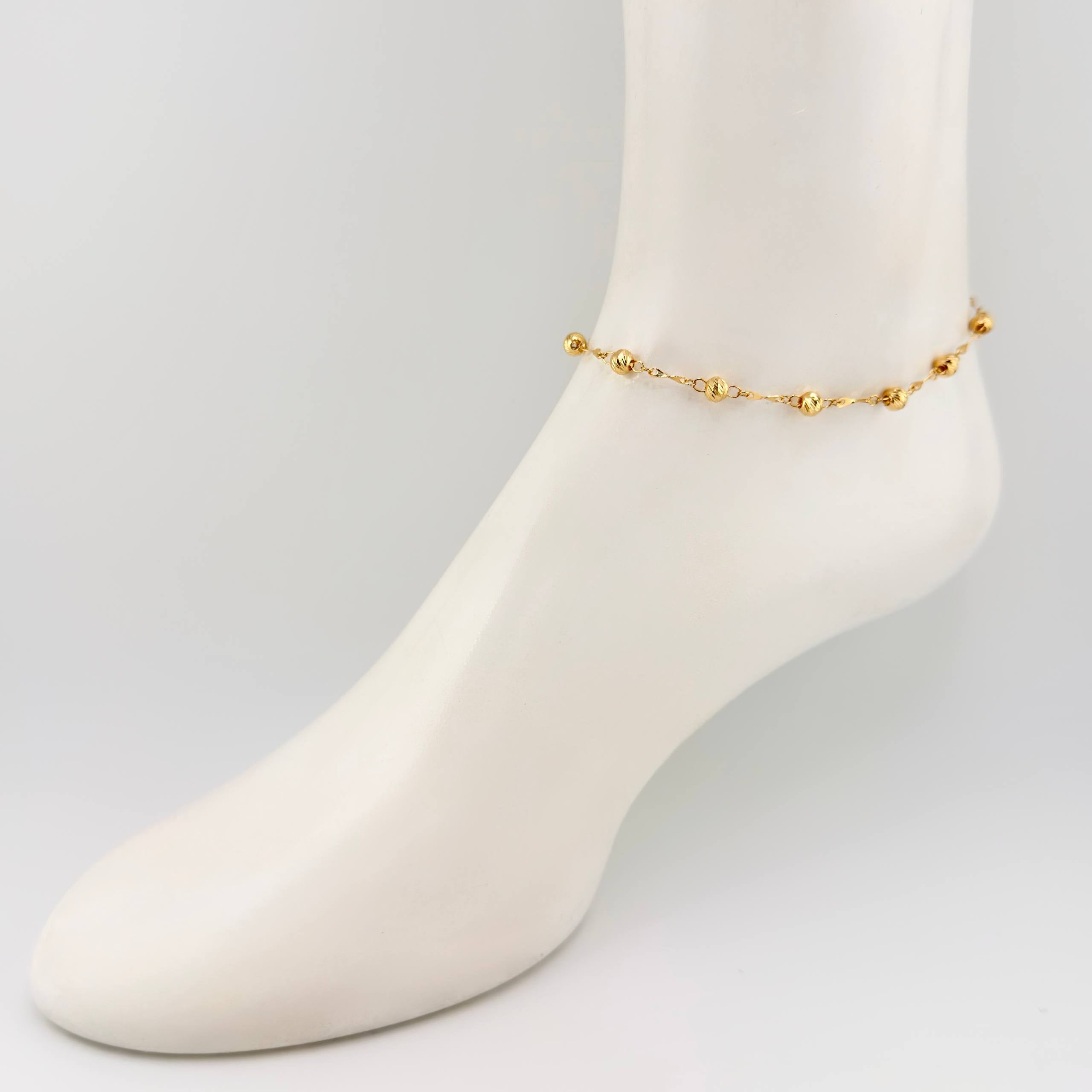 Tobillera Tipo Militar Diamantada 3.05gr / 24.5cm / 5mm Oro Amarillo 18K ©