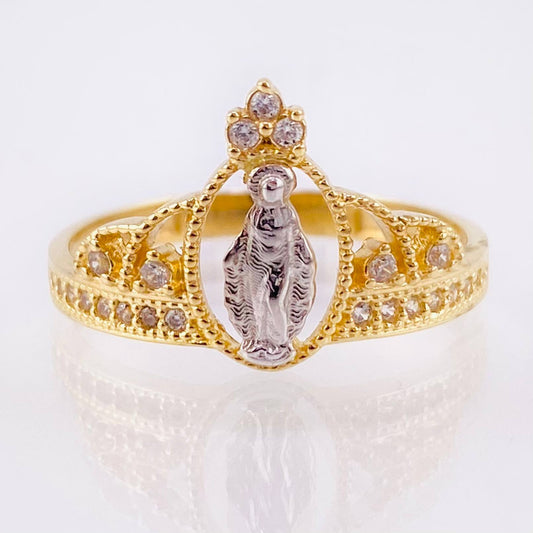 Anillo Virgen Milagrosa 2.75gr / T8 1/4 / Dos Oros Amarillo Blanco 18K