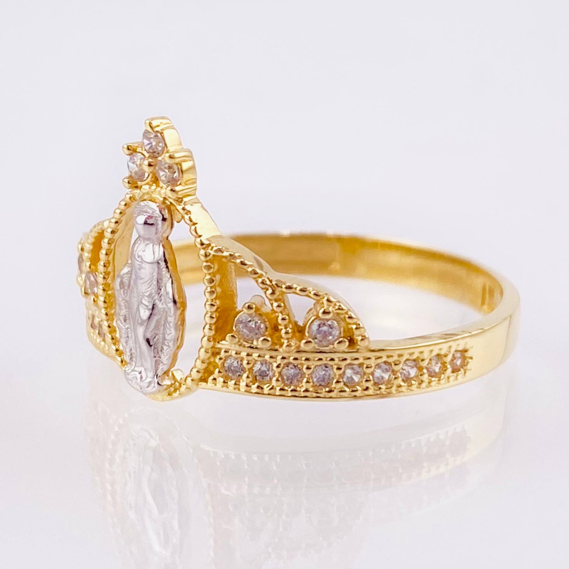 Anillo Virgen Milagrosa 2.75gr / T8 1/4 / Dos Oros Amarillo Blanco 18K