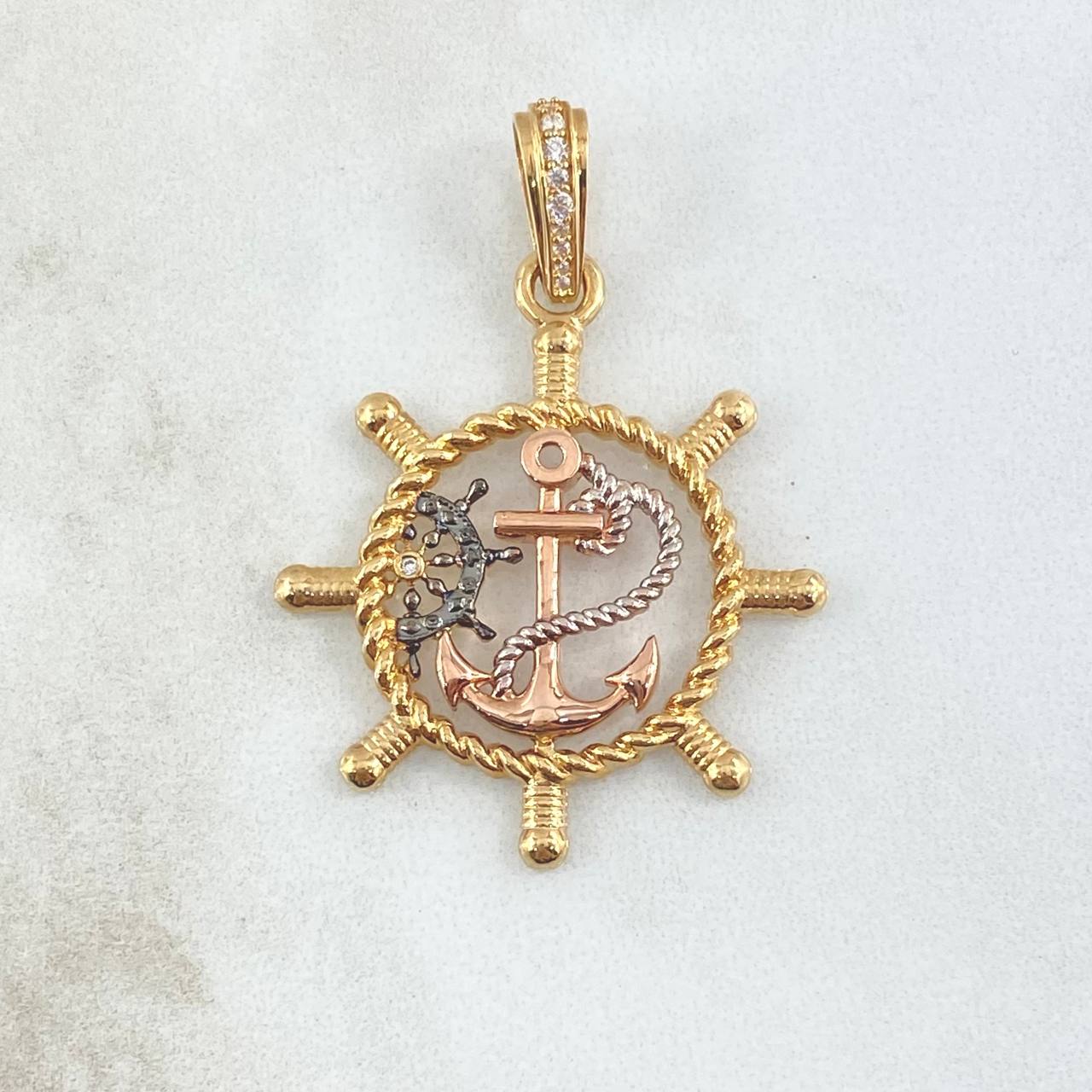 Pendant Nautical Anchor 6.4gr / 4.2cm / White Zircon Silhouette Three 18K Golds ©