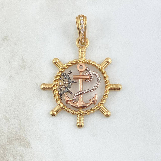 Pendant Nautical Anchor 6.4gr / 4.2cm / White Zircon Silhouette Three 18K Golds ©