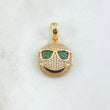 Pendant Emoji With Glasses 4.05gr / 3cm / White Green Zircons 18K Yellow Gold ©