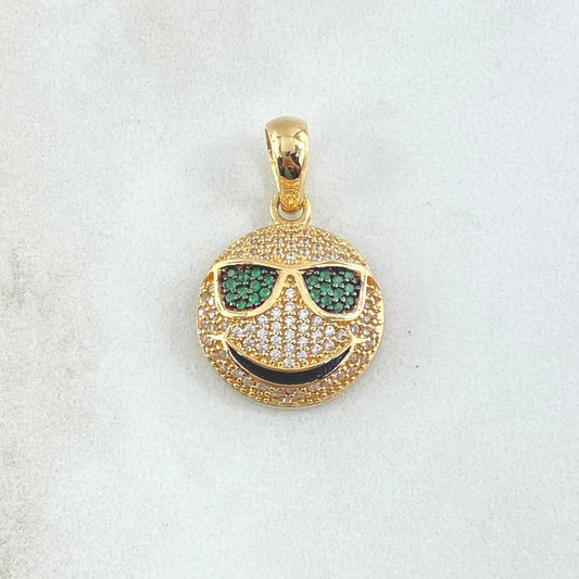 Pendant Emoji With Glasses 4.05gr / 3cm / White Green Zircons 18K Yellow Gold ©
