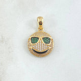 Pendant Emoji With Glasses 4.05gr / 3cm / White Green Zircons 18K Yellow Gold ©