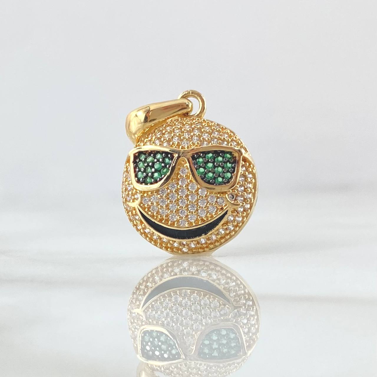 Pendant Emoji With Glasses 4.05gr / 3cm / White Green Zircons 18K Yellow Gold ©