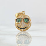 Pendant Emoji With Glasses 4.05gr / 3cm / White Green Zircons 18K Yellow Gold ©