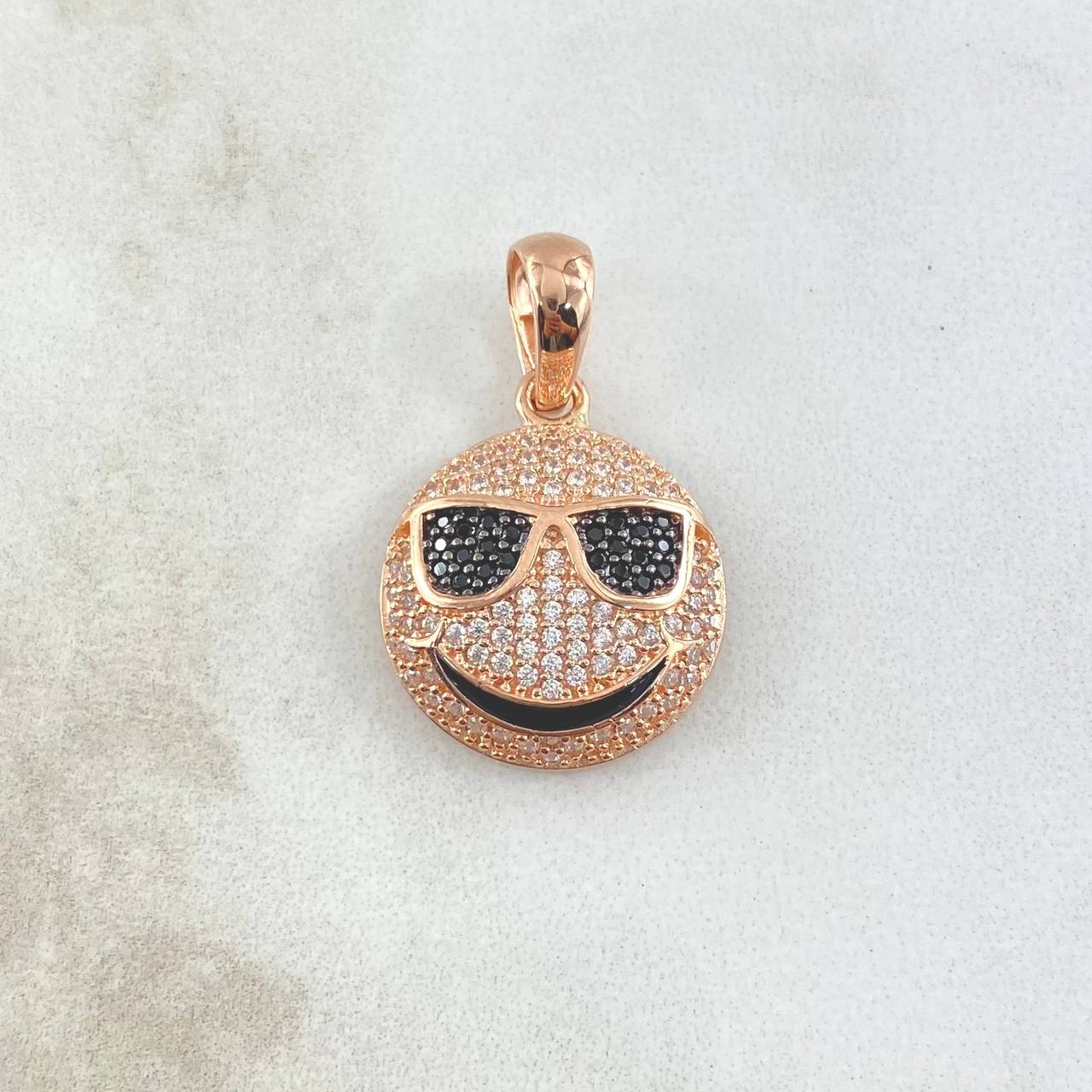 Pendant Emoji With Glasses 3.7gr / 3cm / Black and White Zircons 18K Rose Gold ©