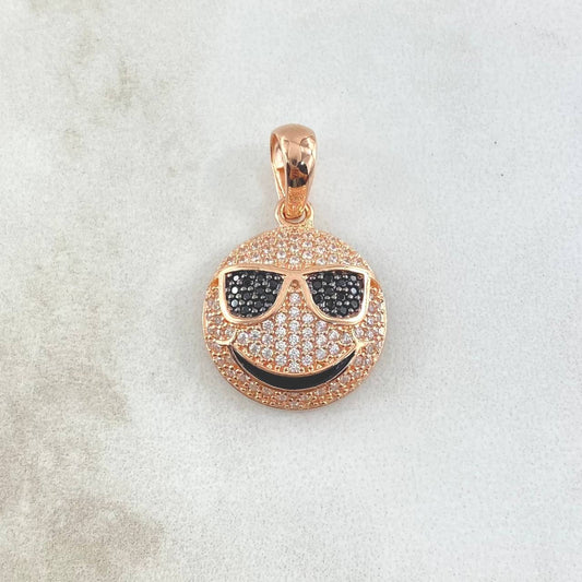 Pendant Emoji With Glasses 3.7gr / 3cm / Black and White Zircons 18K Rose Gold ©