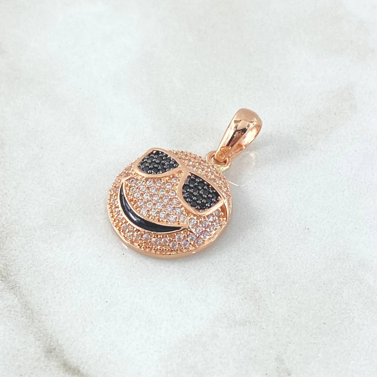 Pendant Emoji With Glasses 3.7gr / 3cm / Black and White Zircons 18K Rose Gold ©