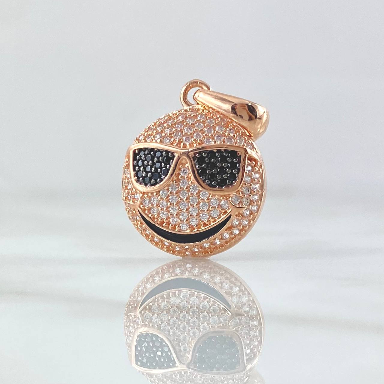 Pendant Emoji With Glasses 3.7gr / 3cm / Black and White Zircons 18K Rose Gold ©