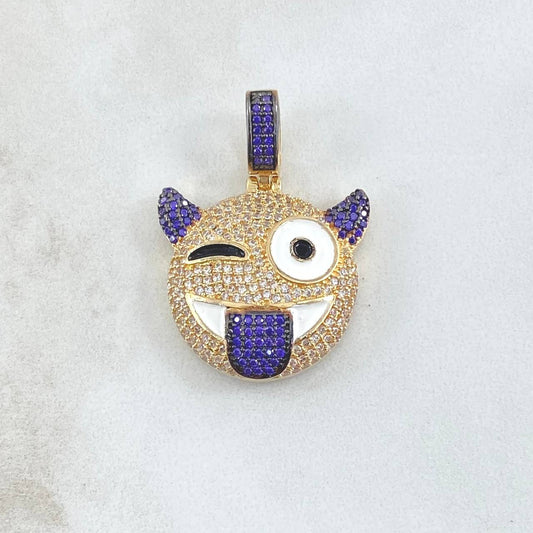 Pendant Devil Emoji 8.25gr / 3.5cm / White Purple Zircons 18K Yellow Gold ©