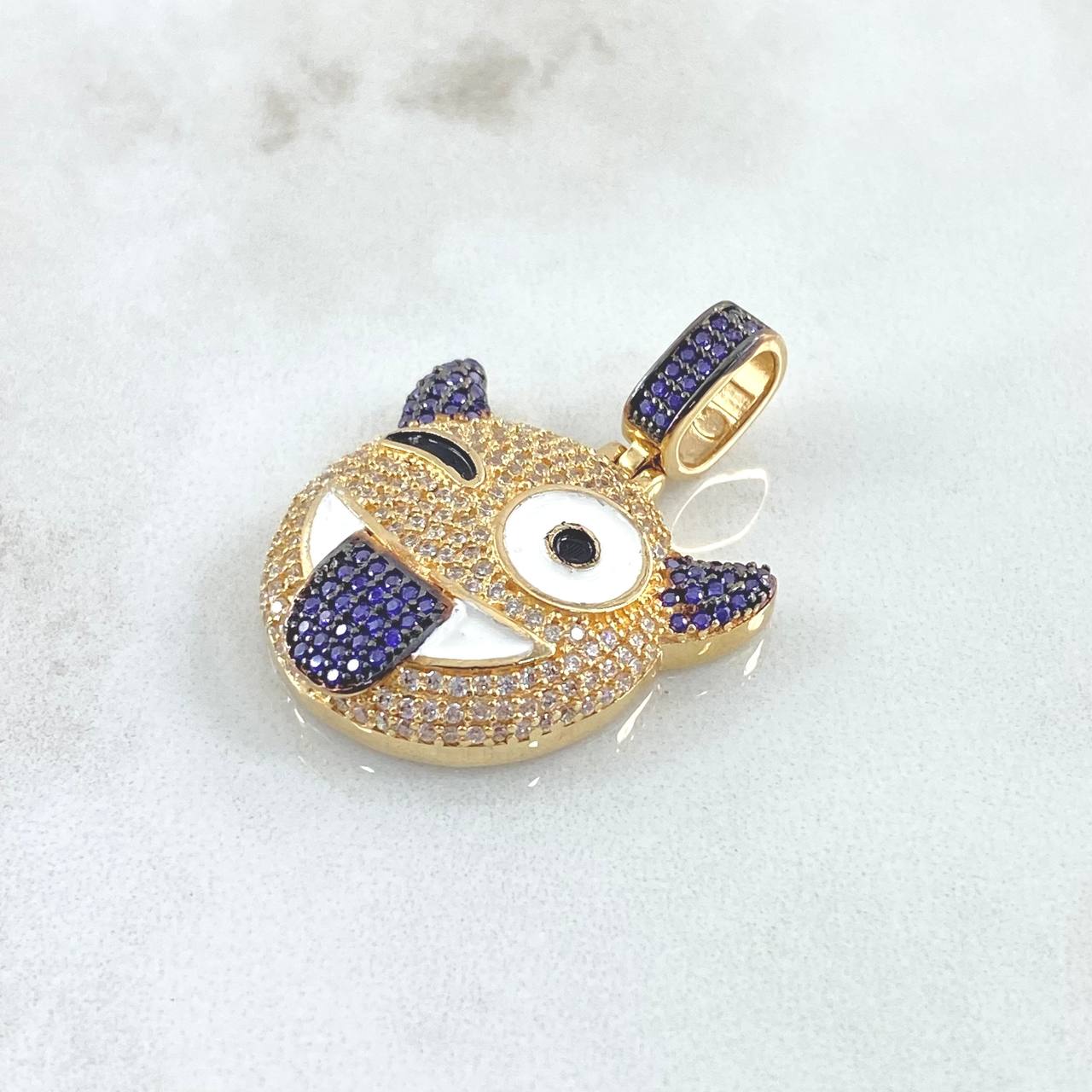 Pendant Devil Emoji 8.25gr / 3.5cm / White Purple Zircons 18K Yellow Gold ©