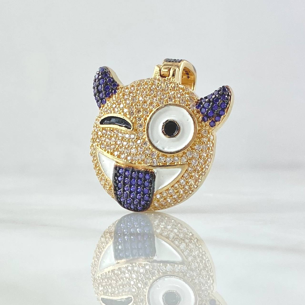 Pendant Devil Emoji 8.25gr / 3.5cm / White Purple Zircons 18K Yellow Gold ©