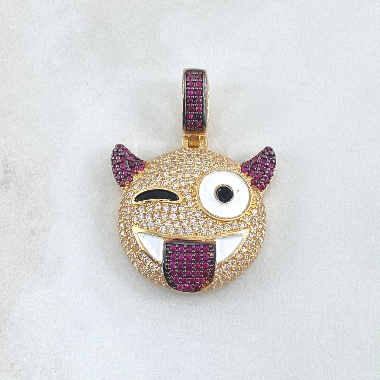 Pendant Devil Emoji 7.95gr / 3.5cm / White Fuchsia Zircons 18K Yellow Gold ©