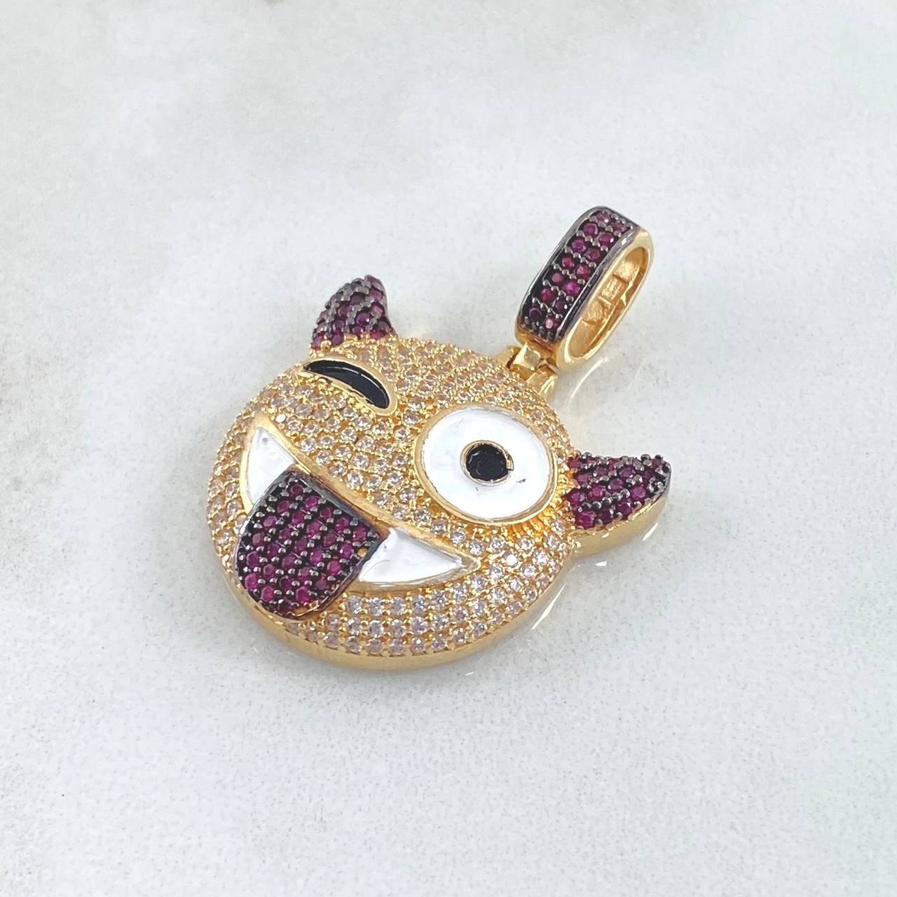 Pendant Devil Emoji 7.95gr / 3.5cm / White Fuchsia Zircons 18K Yellow Gold ©