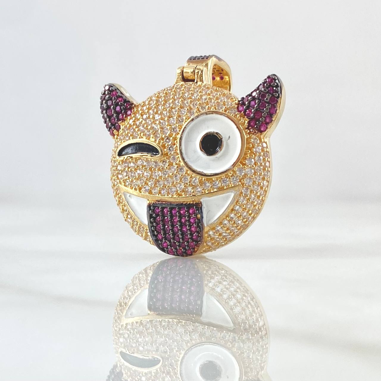 Pendant Devil Emoji 7.95gr / 3.5cm / White Fuchsia Zircons 18K Yellow Gold ©