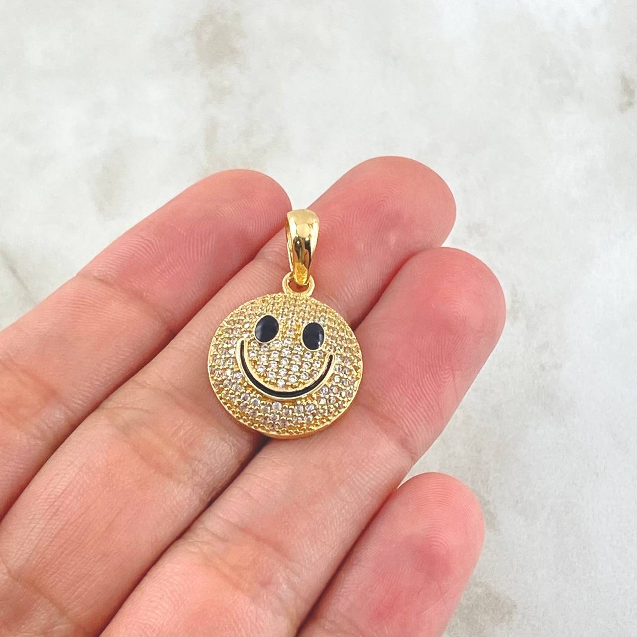 Pendant Happy Face 3.7gr / 3cm / White Zirconia 18K Yellow Gold ©