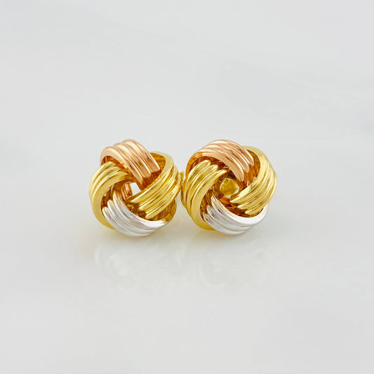 Stud Earrings Knot 2.55g / in / 11.2mm Three Golds 18K