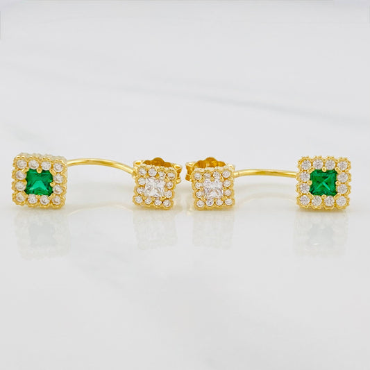 Stud Earrings Square Halo 3.35g / in / 6.5mm Yellow Gold 18K