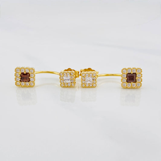 Stud Earrings Square Halo 3.35g / in / 6.5mm Yellow Gold 18K