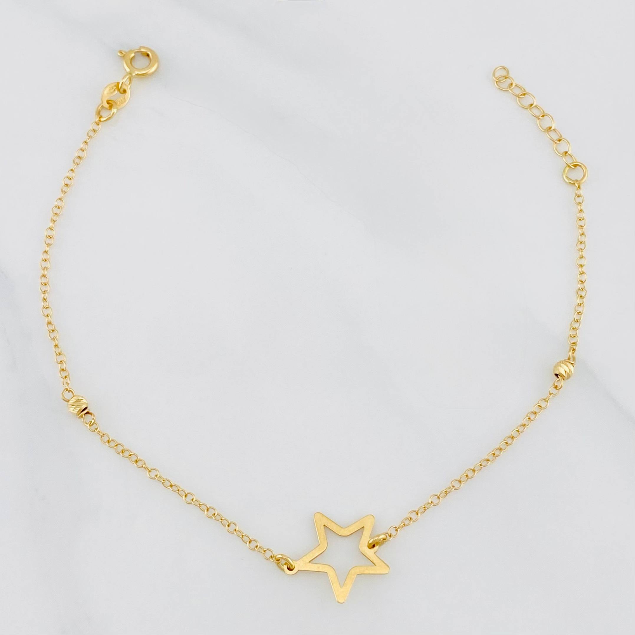Pulso Aro seguido silueta estrella 1.15g / 7 in-16 1/2in / 3mm Oro Amarillo 18K
