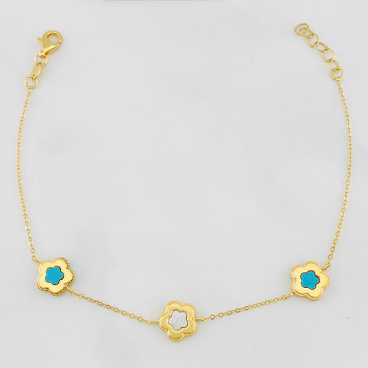 Pulso Aro seguido flor 2.2g / 7 3/4 in-7 in / 1mm Oro Amarillo 18K
