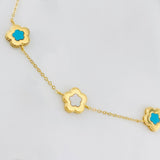 Tobillera Aro seguido trebol nacar rosa 2.2g / 7 1/2 in- 6 3/4 in / 1mm Oro Amarillo 18K