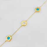 Tobillera Aro seguido trebol nacar rosa 2.2g / 7 1/2 in- 6 3/4 in / 1mm Oro Amarillo 18K