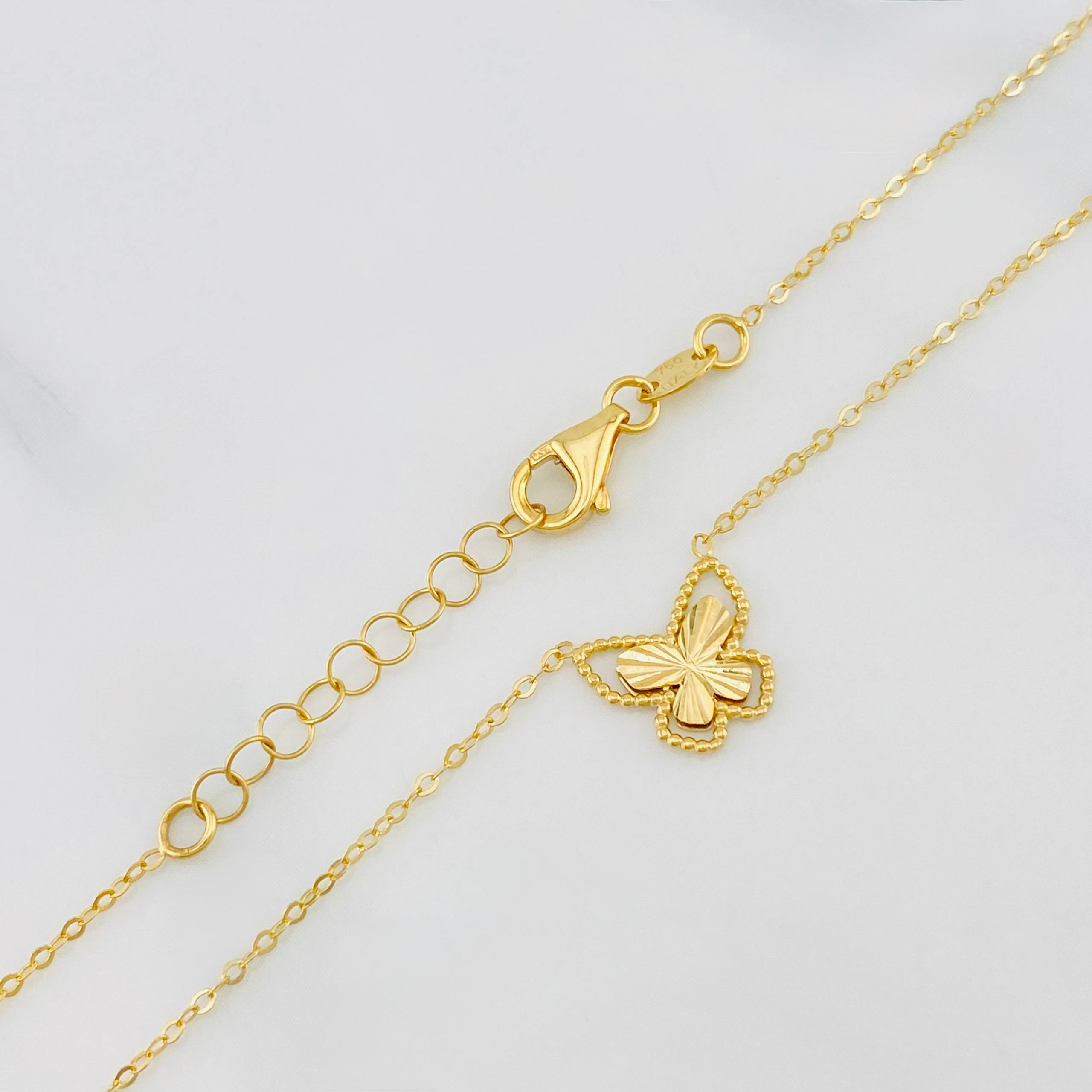Cadena Aro seguido mariposa 1.4g / 17 1/2 in-16 3/4in / 1mm Oro Amarillo 18K