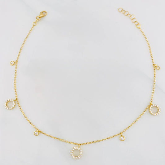 Anklet Hoop followed by circles 3g / 9 3/4 in-9 1/4 in / 1.2mm Yellow Gold 18K