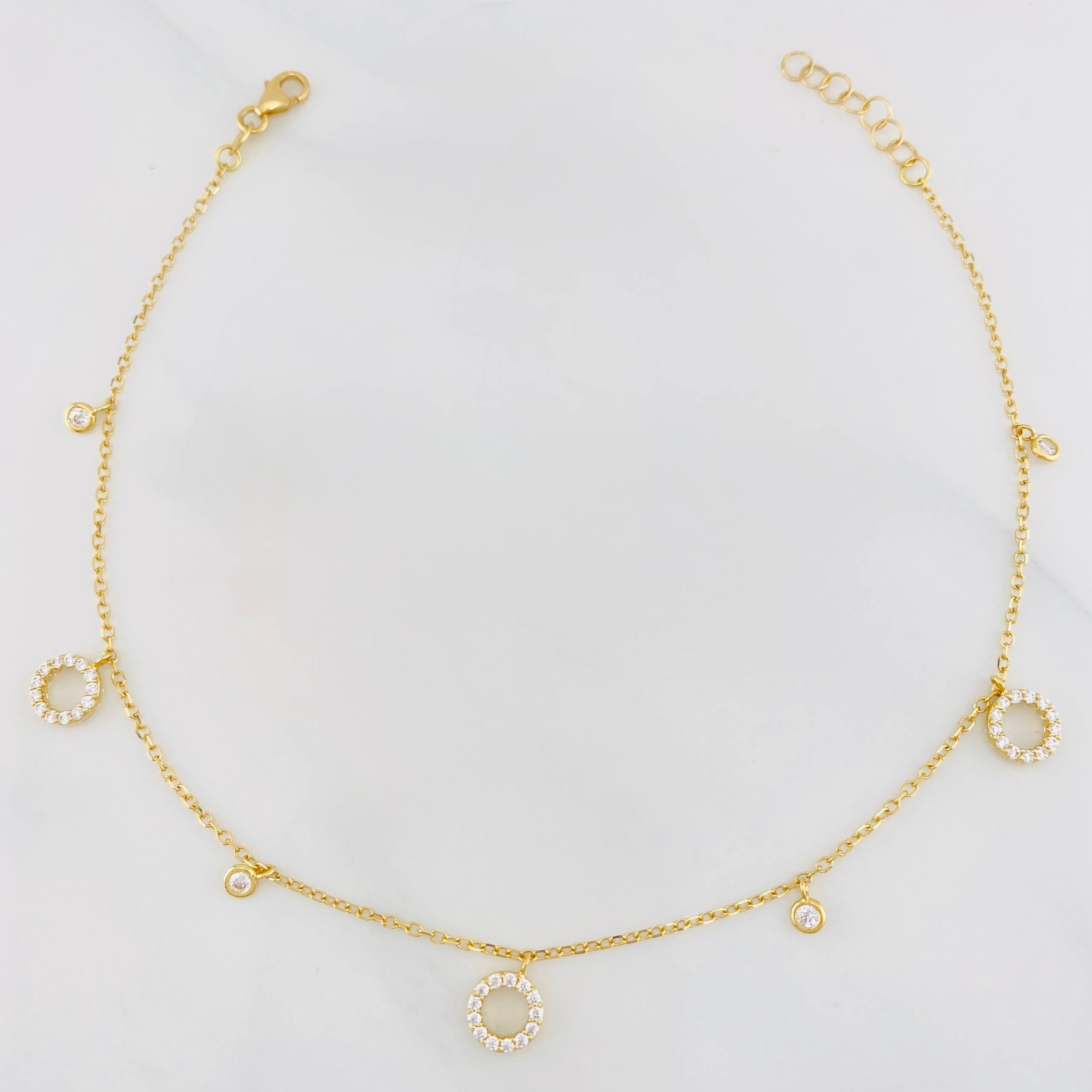 Tobillera Aro seguido círculos 3g / 9 3/4 in-9 in / 1.3mm Oro Amarillo 18K
