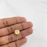 Tobillera Aro seguido corazón 1.85g / 7 1/2 in-6 3/4 in / 1.4mm Oro Amarillo 18K