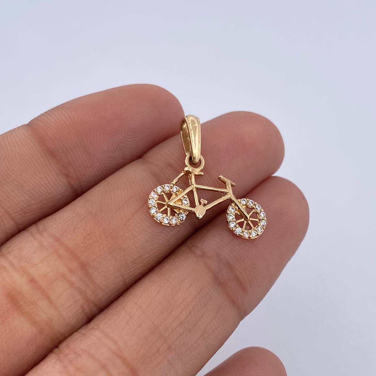 Pendant Bicycle 1gr / 1.8cm / White Zircons 18K Yellow Gold &