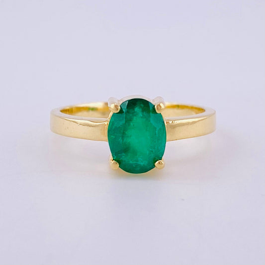 Anillo Solitario Ovalo 3.4gr / T6 1/4 / Esmeralda 2.0 Qts Oro Amarillo 18K (Joya)