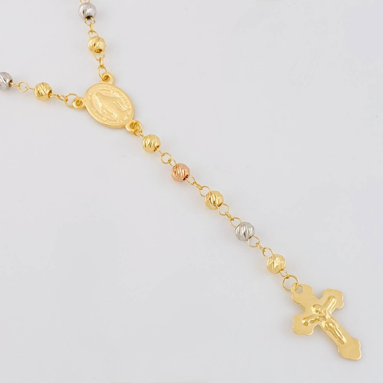 Rosary Virgin of the Miraculous Cross Christ 9.35g / 23 in / 4.5mm Three Golds 18K