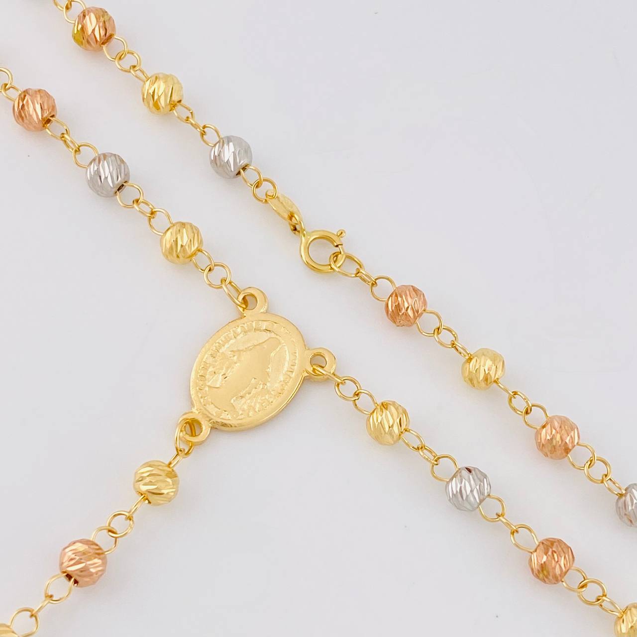 Rosary Virgin of the Miraculous Cross Christ 9.4g / 23 in / 4.5mm Three Golds 18K
