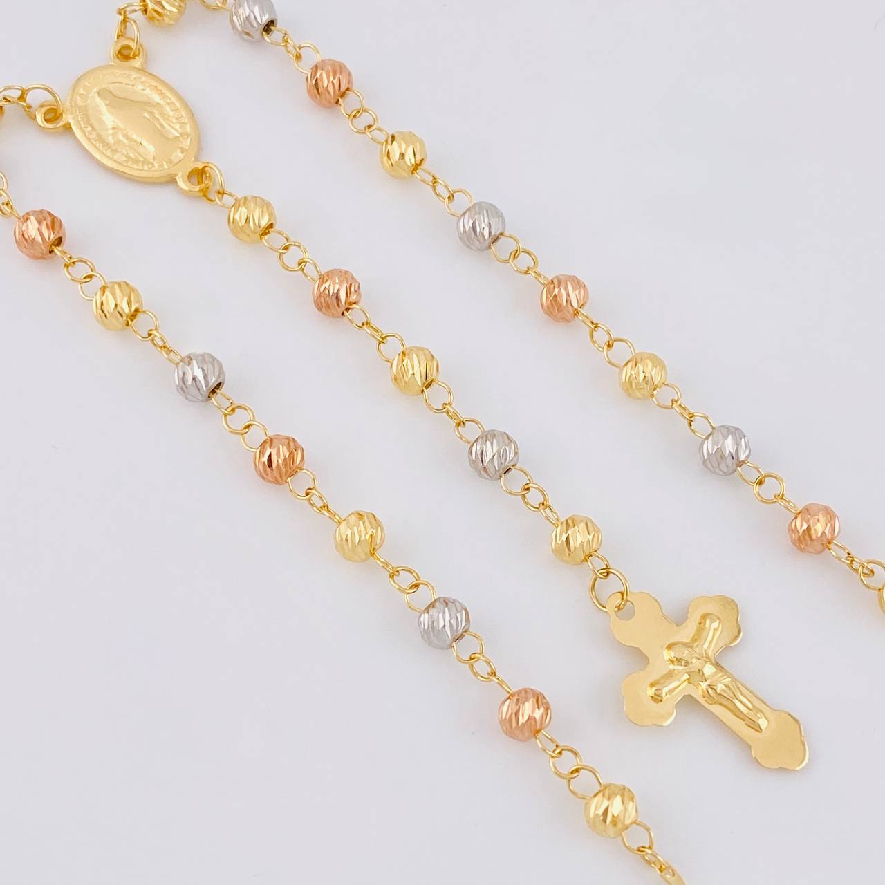 Rosary Virgin of the Miraculous Cross Christ 9.45g / 23 in / 4.5mm Three Golds 18K