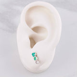 Stud Earrings Circular Line Emerald 41pts 1.2g / in / 1 cm Silver 950