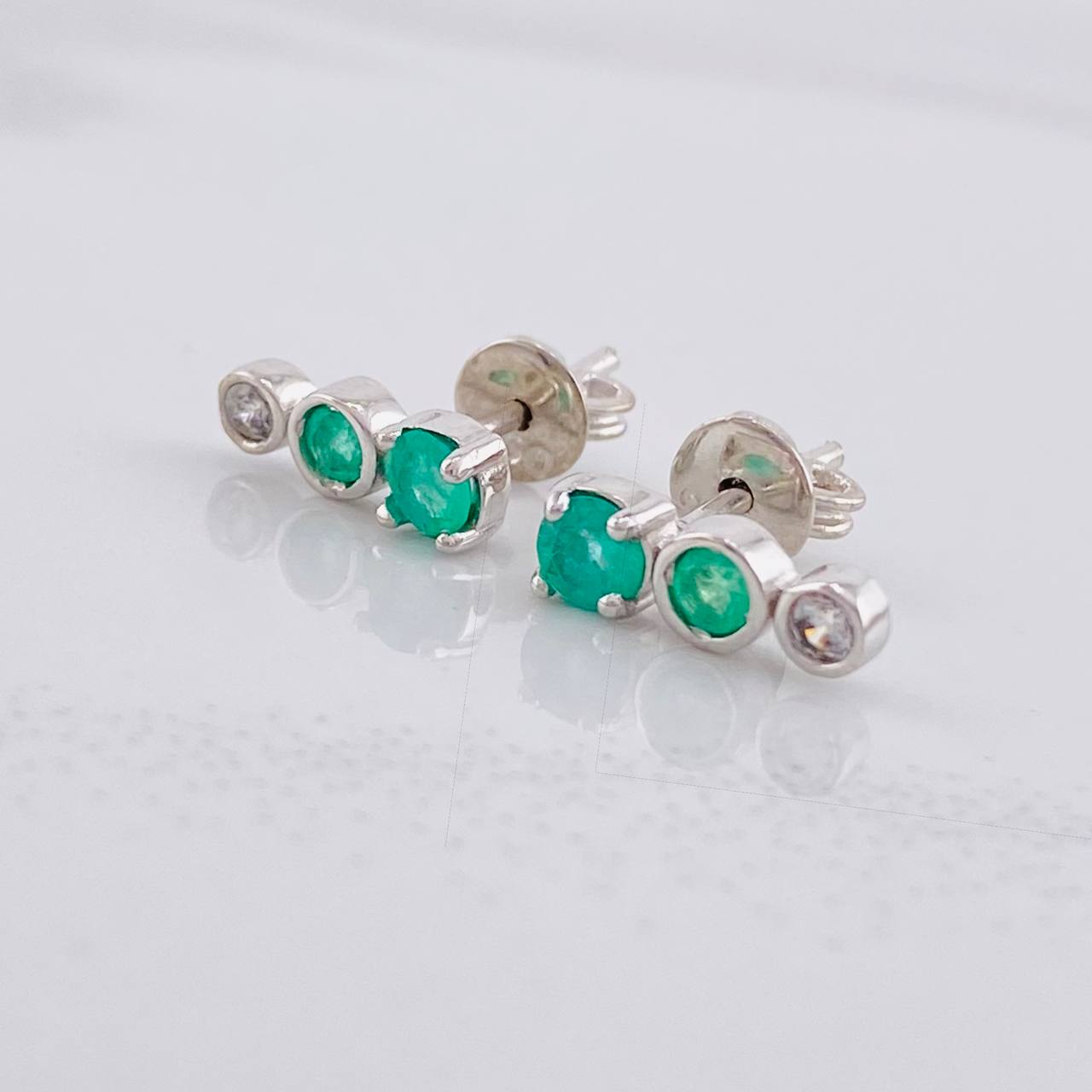Stud Earrings Circular Line Emerald 41pts 1.2g / in / 1 cm Silver 950
