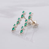 Stud Earrings Serpentine Emeralds 22pts 1.55g / in / 1.8cm Silver 950