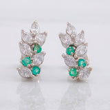 Stud Earrings Sequential Leaves Emeralds 7pts 1.8g / in / 5.8mm Silver 950